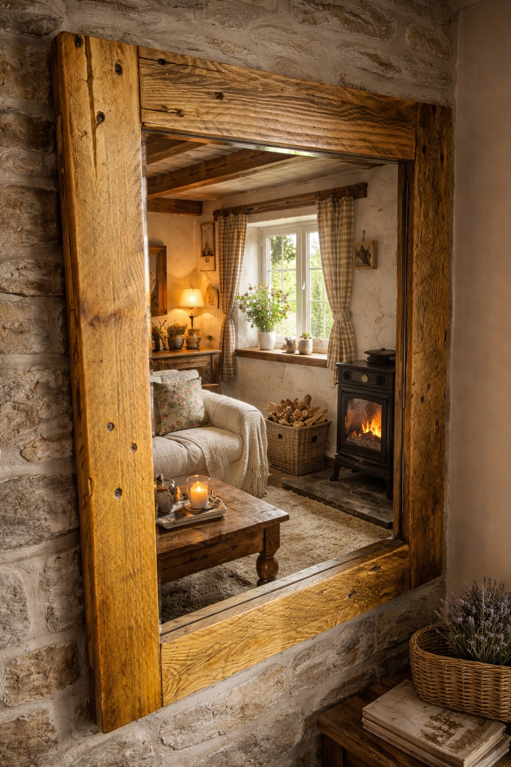 Small handcrafted reclaimed timber framed mirror - Serendipity Woodcraft Staffordshire