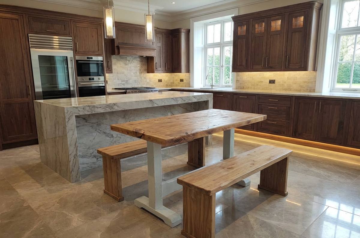 Handcrafted Pedestal rustic timber dining table - Serendipity Woodcraft Staffordshire